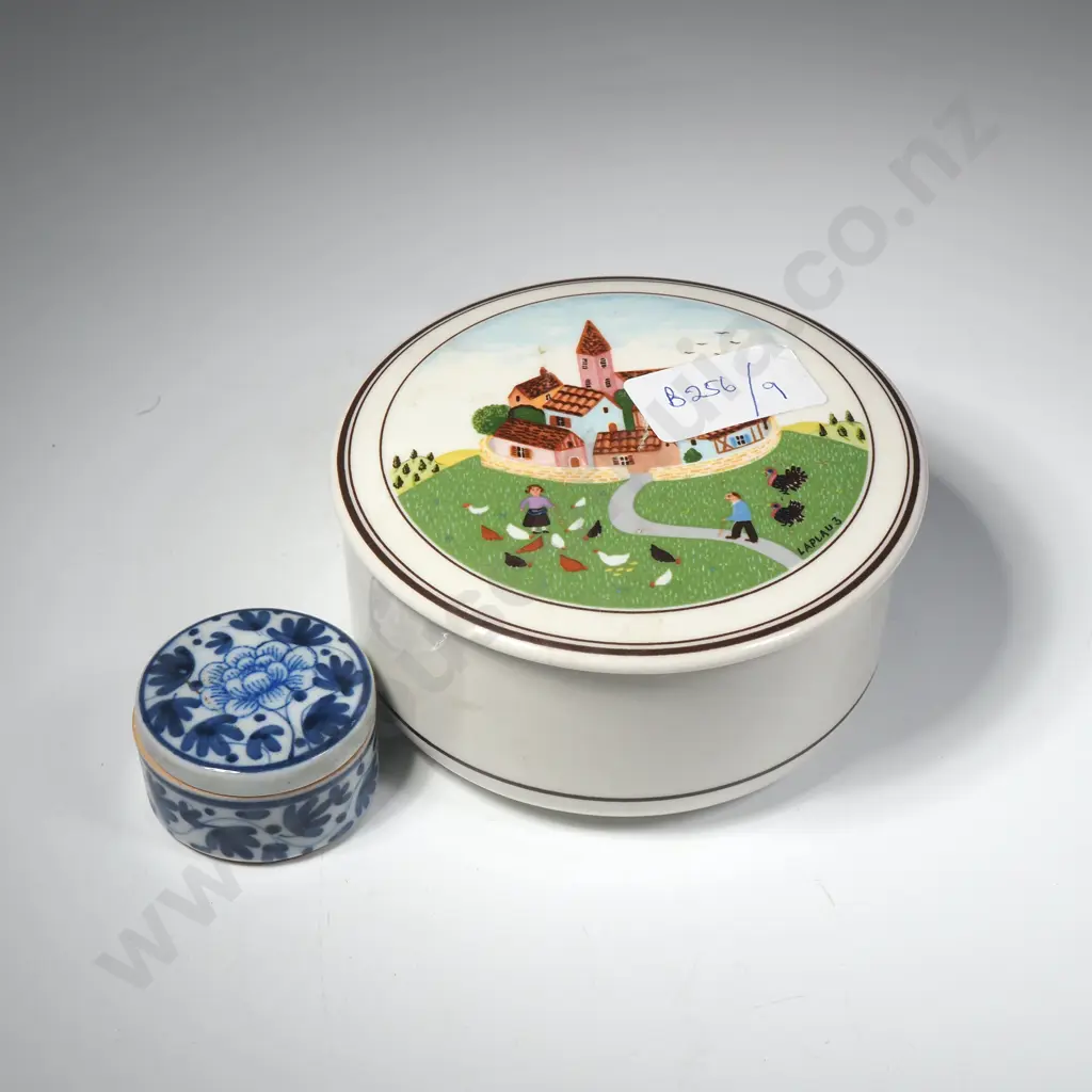 Vintage Villeroy & Boch Naif Lidded Pot, Laplau Folk Art Design & a Small Blue & White Lidded Pot Image 1++