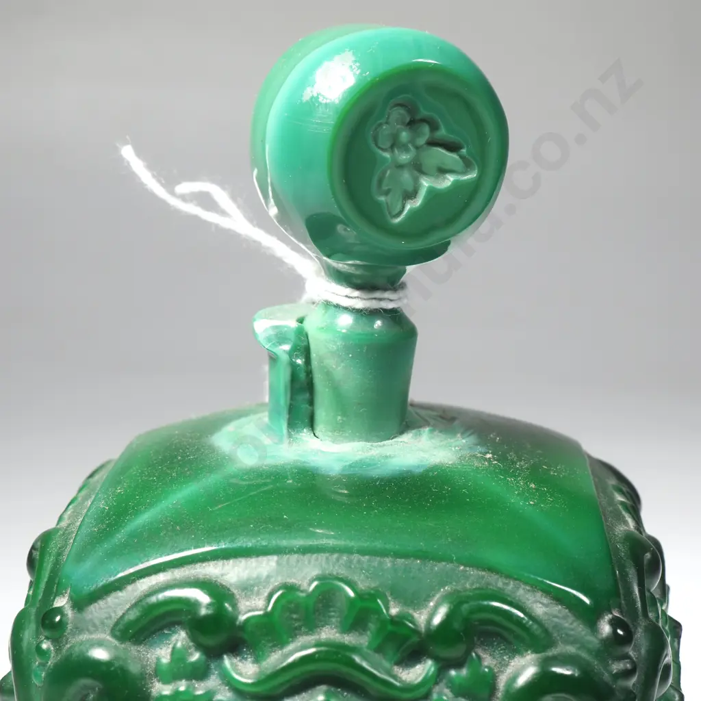Bohemian Czech Art Deco Malacite Glass Perfume Bottle Image 1++