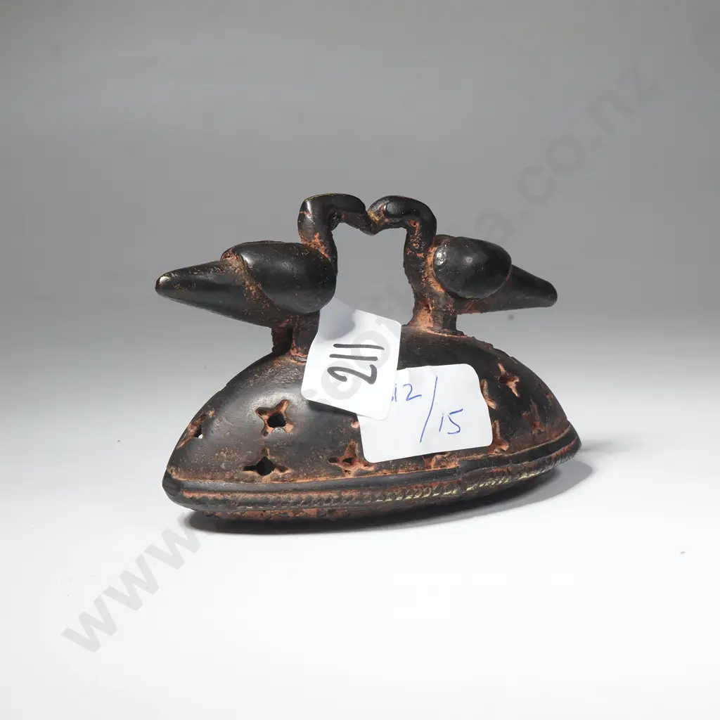 Indian Patinated Brass Foot Scraper w Rattle Image 1++