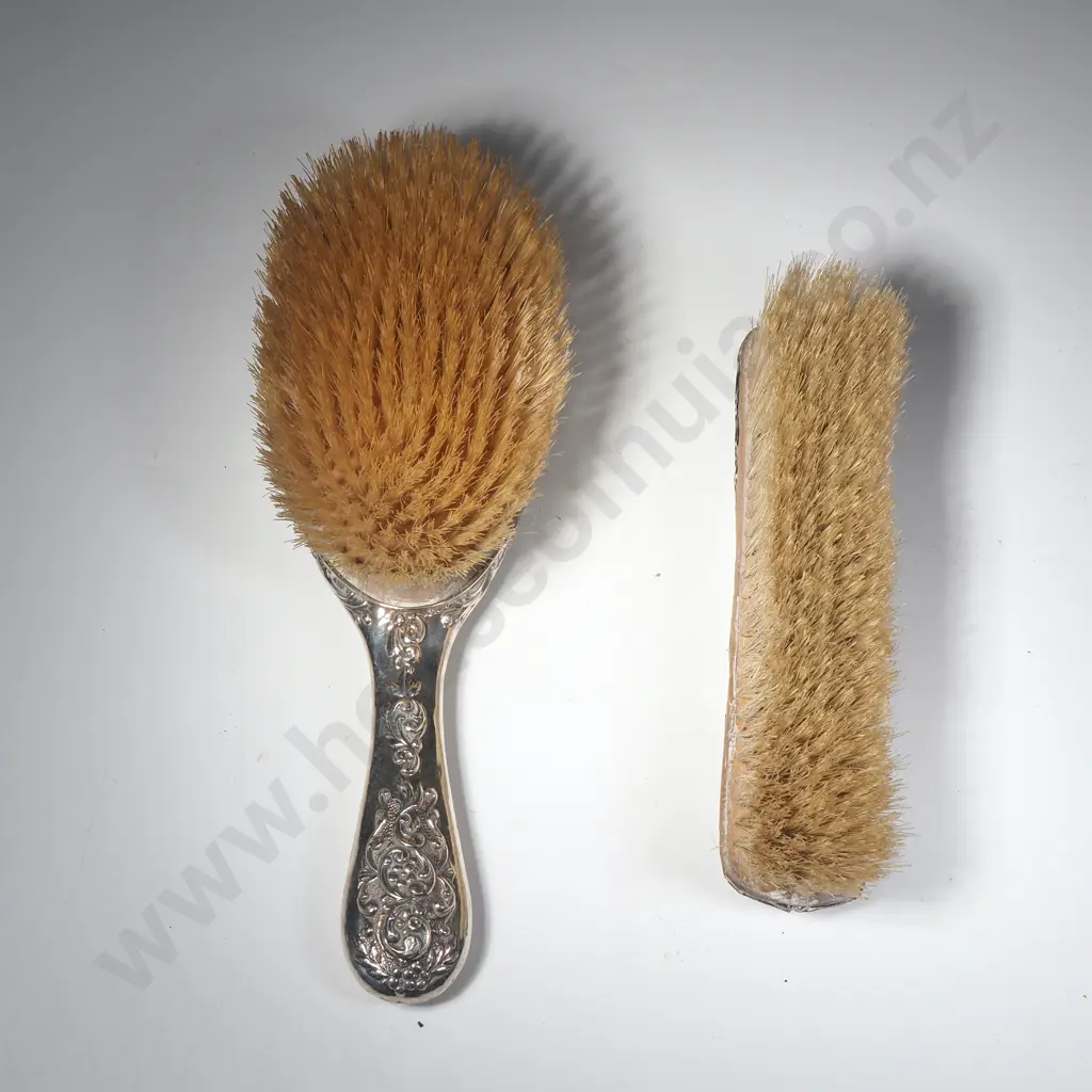 Antique Sterling Silver Topped Hair & Clothes Brush Set Image 1++