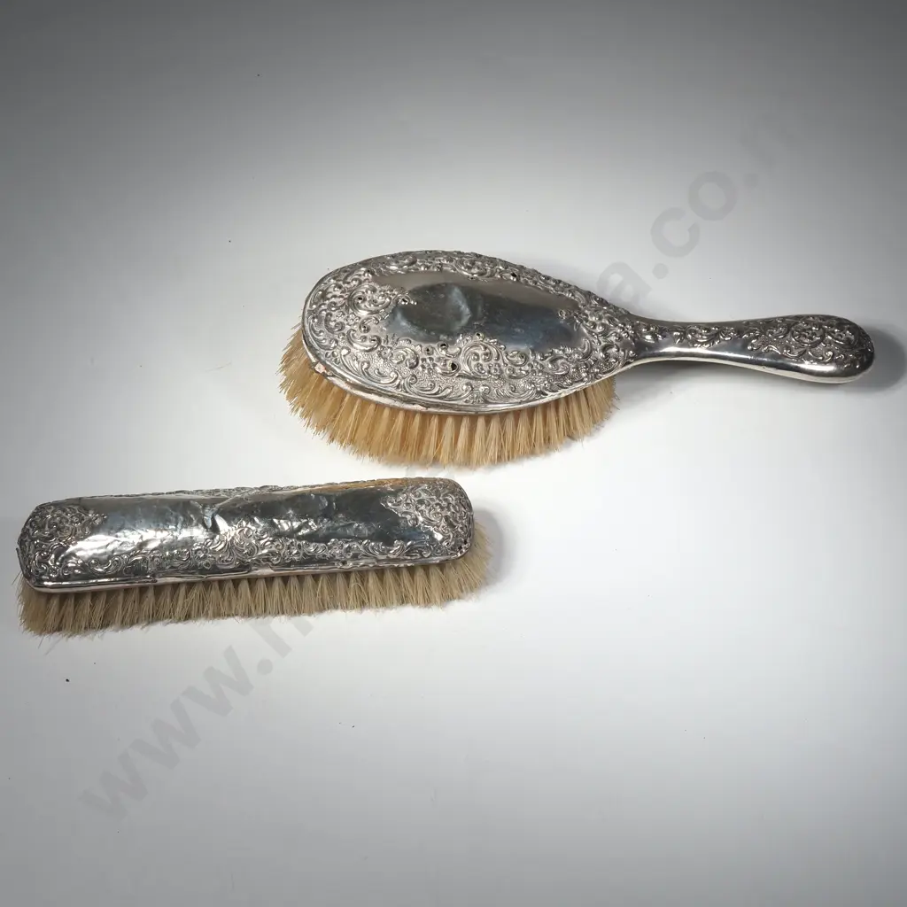 Antique Sterling Silver Topped Hair & Clothes Brush Set Image 1++