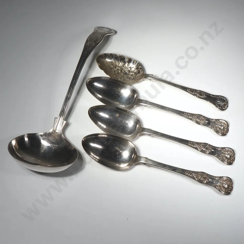 Collection of Five Silver Plated Kings Pattern Spoons Image 1++
