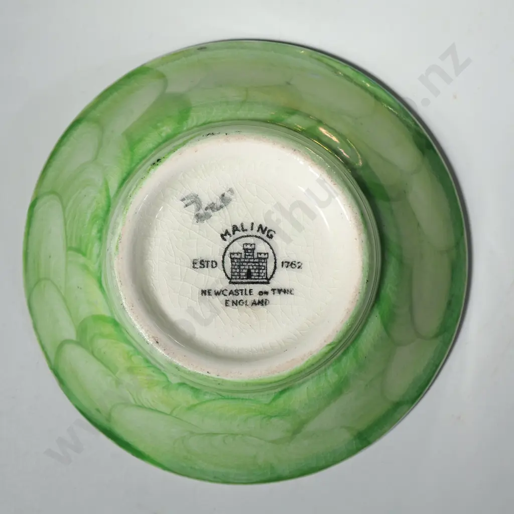 Maling Green Lustre Thumbprint Bowl. Small Dish & Lidded Jam Pot Image 1++