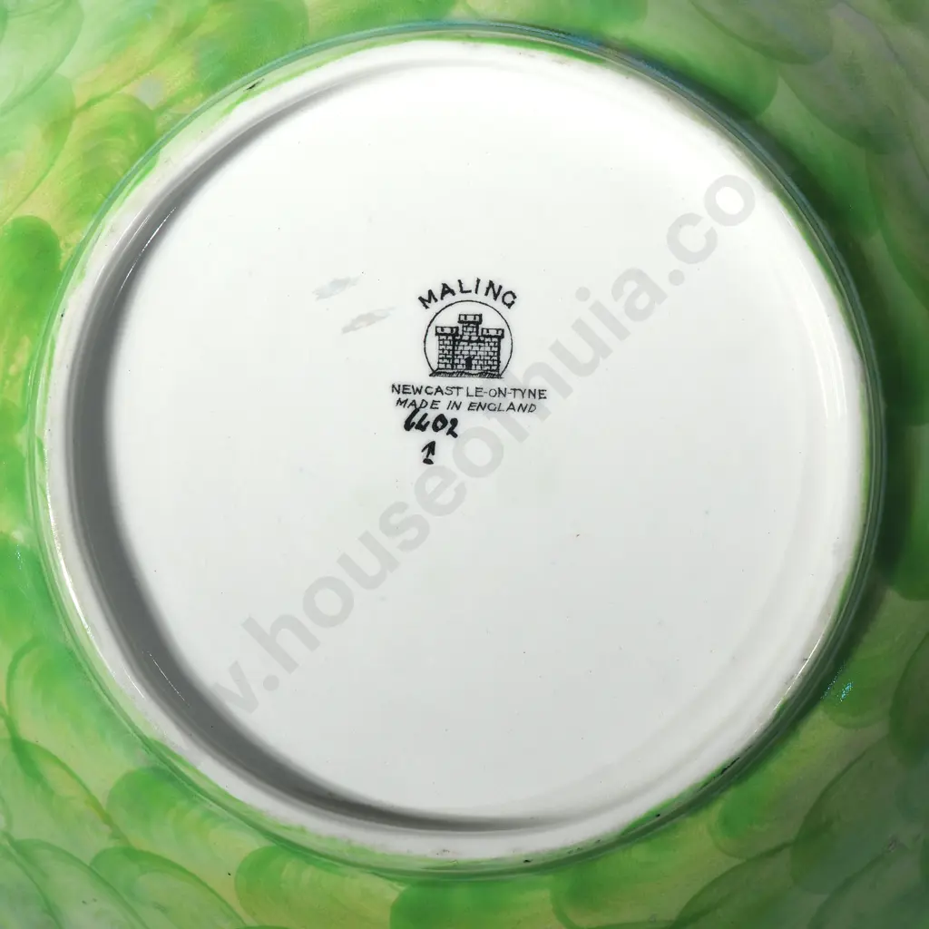 Maling Green Lustre Thumbprint Bowl. Small Dish & Lidded Jam Pot Image 1++