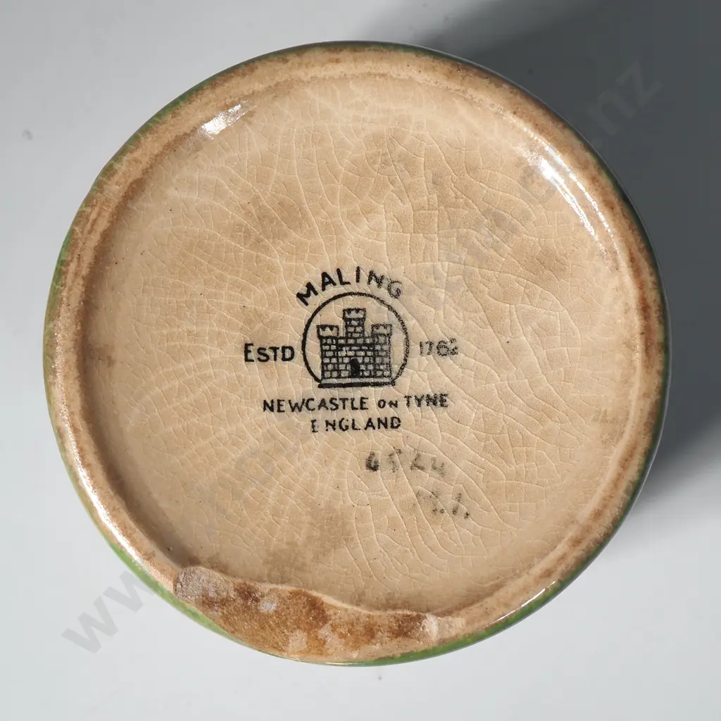 Maling Green Lustre Thumbprint Bowl. Small Dish & Lidded Jam Pot Image 1++