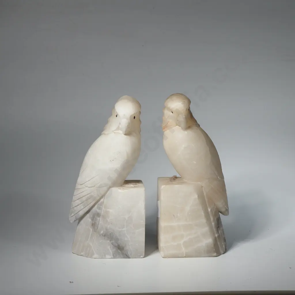 Vintage Pair of White Alabaster Cockatoo Bookends Image 1++