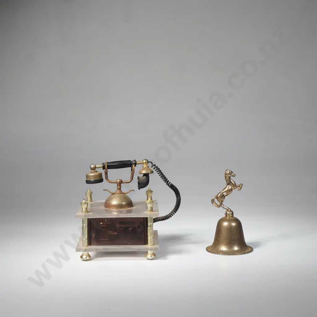 Musical Box in the form of an Antique Telephone & Figural Bell w Horse Finial Image 1++