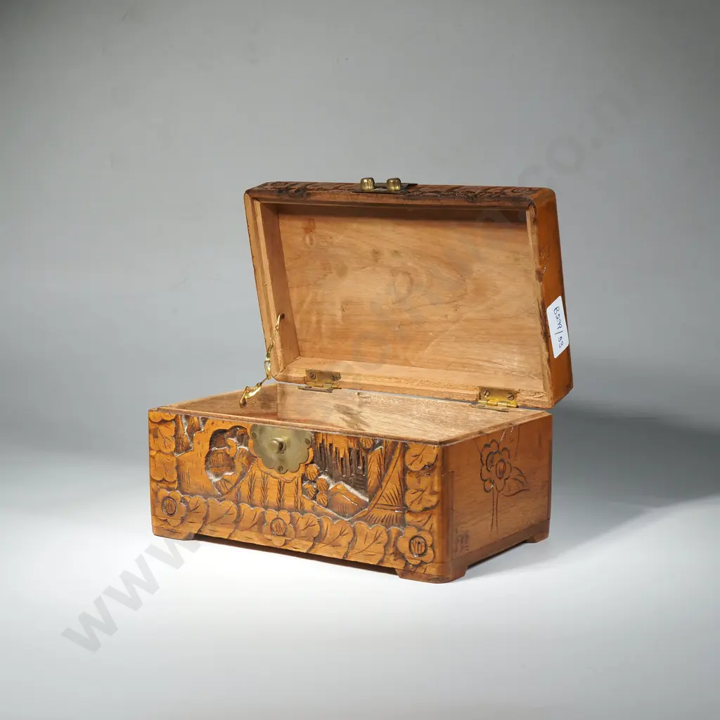 Miniature Camphor Chest Jewellery Box w Brass Hinge Image 1++