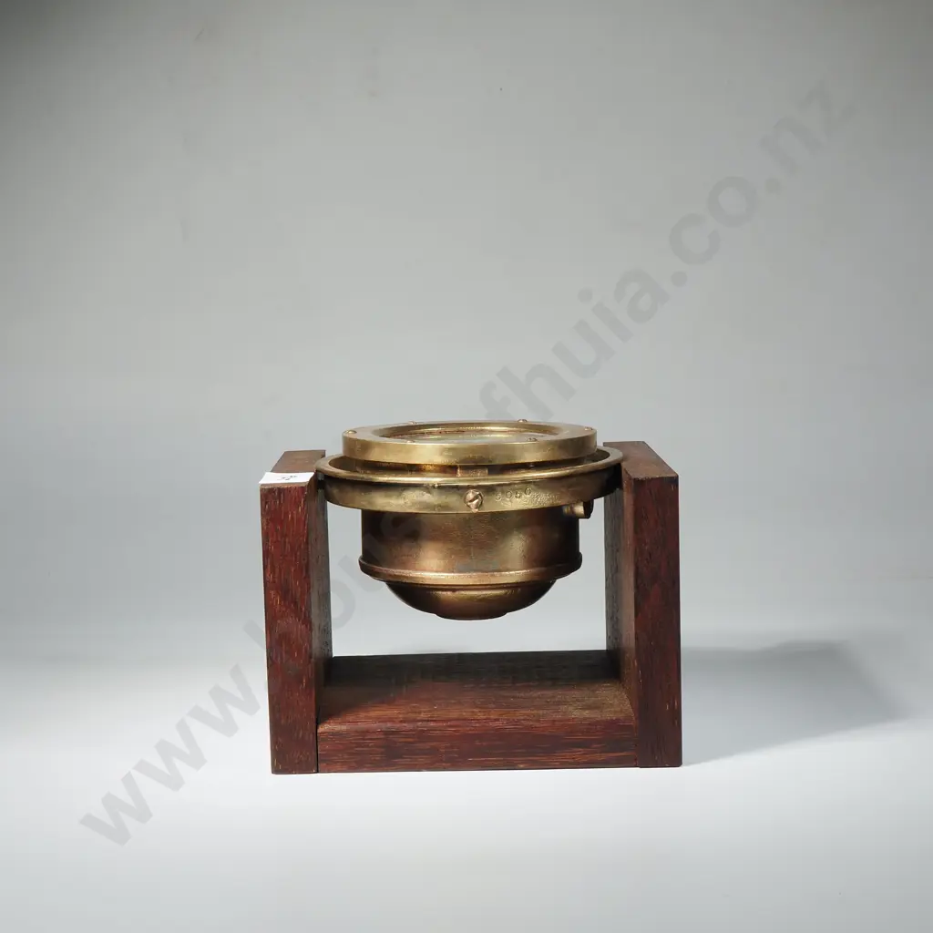 Brass Nautical Maritime Gimbal Compass Mounted in Timber, Stamped 5050 Image 1++