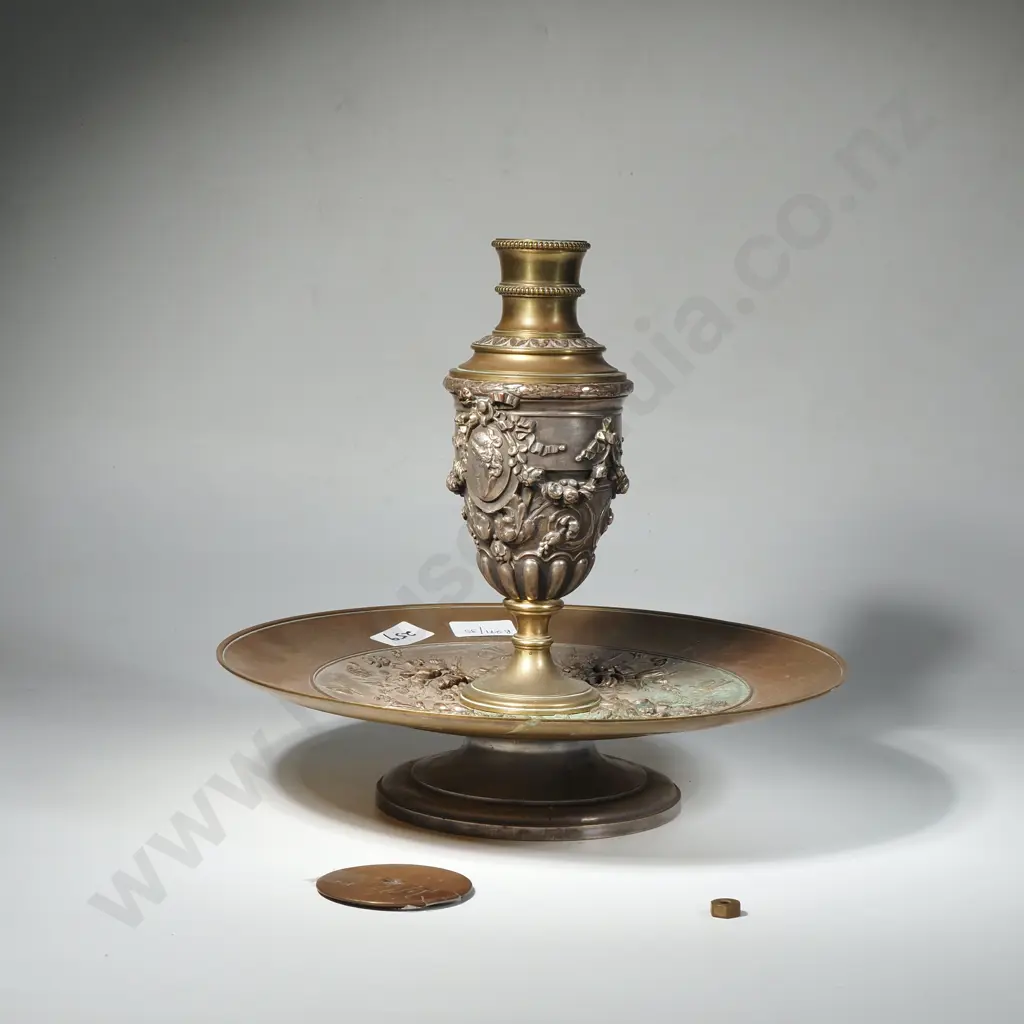 Base of a Table Centrepiece in Brass & Bronze? in the Ornate Napoleon III Style w Central Chalice in High Relief Image 1++