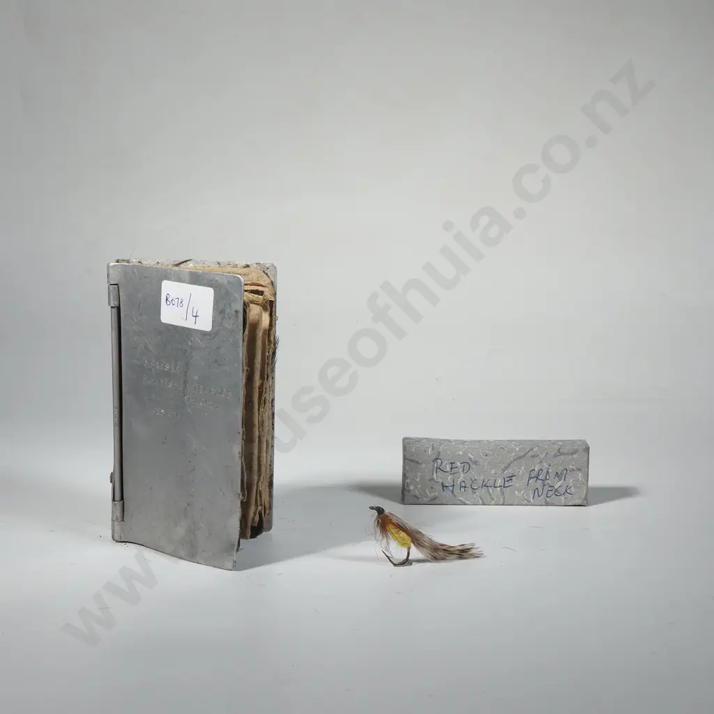 Collection of Fishing Flies Containing in Aluminium Folder/ Book & a Box of Small Red Feathers for Fly Making Image 1++