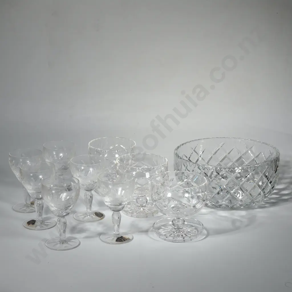 Crystal Bowl, Six Crystal Sherry Glasses & Three Crystal Dessert Dishes Image 1++