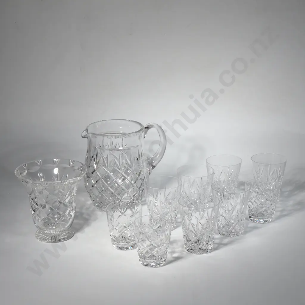 Crystal Water jug, Crystal Vase & Nine Whisky Glasses Image 1++