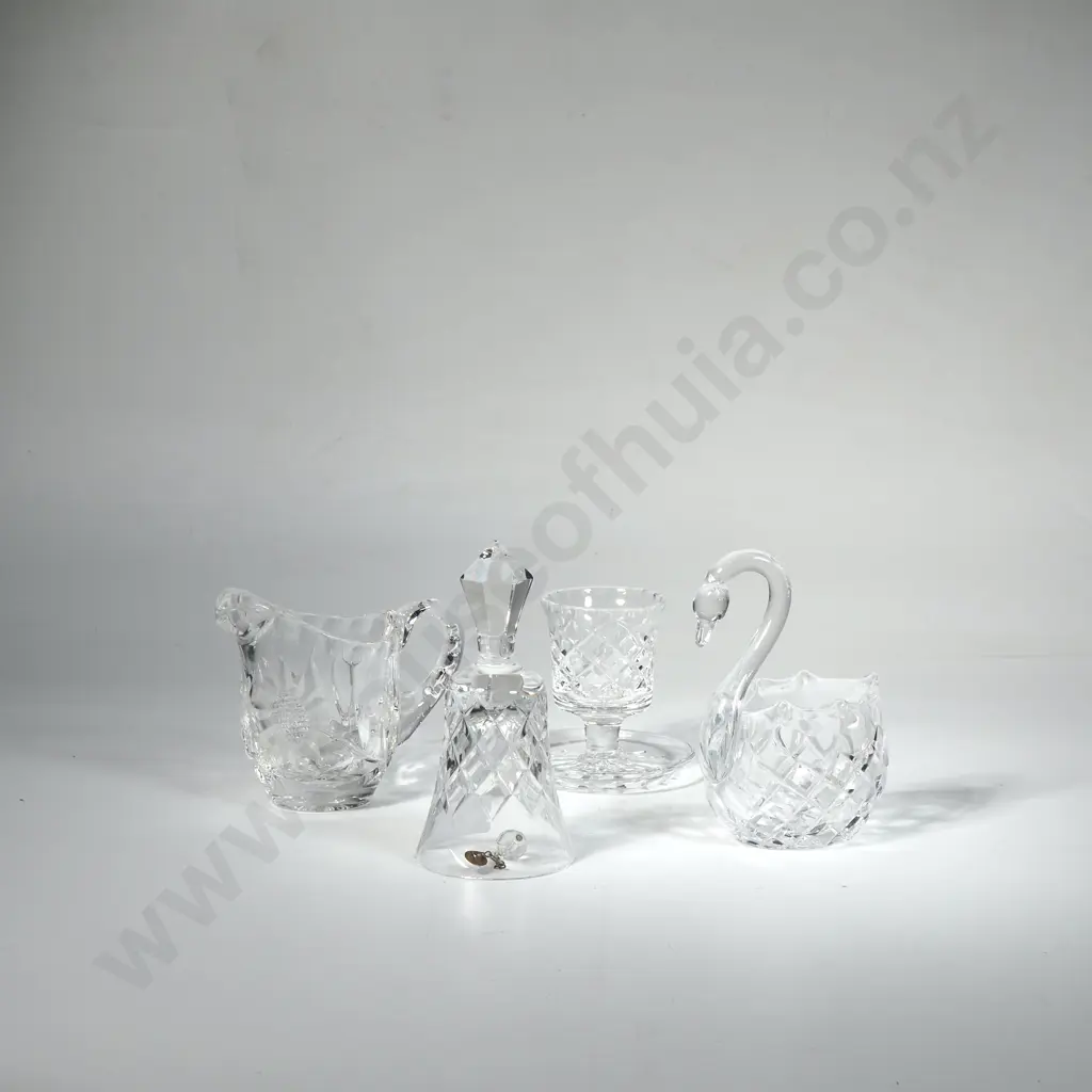 Crystal Swan Figure, Crystal Bell, Crystal Cream Jug & Small Crystal Egg cup Image 1++