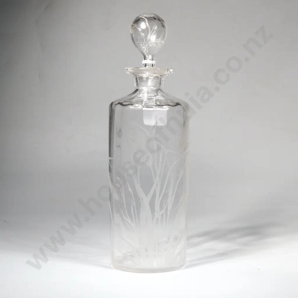 Vintage Glass Decanter w Etched Wheatsheaf Design Image 1++