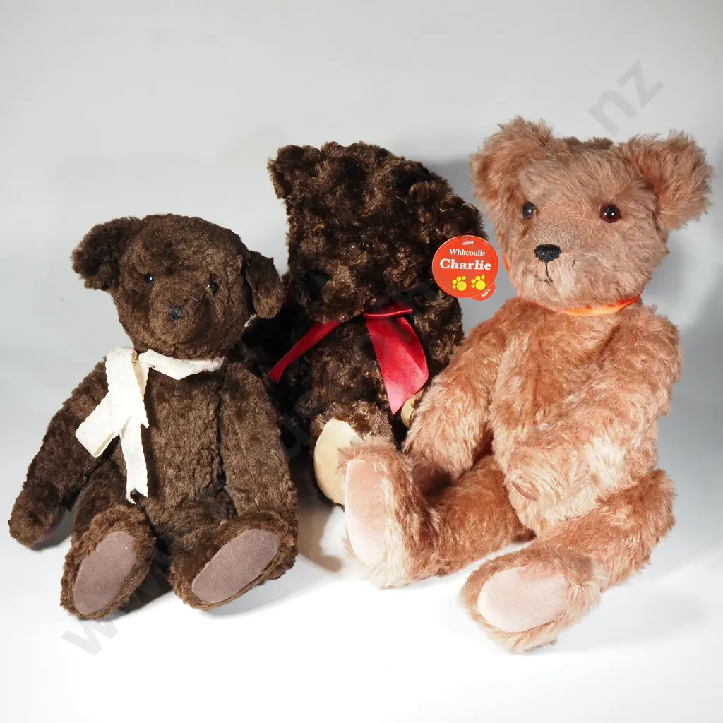 Two Dark Brown Teddy Bears & a Light Brown Bear w Growler Image 1++