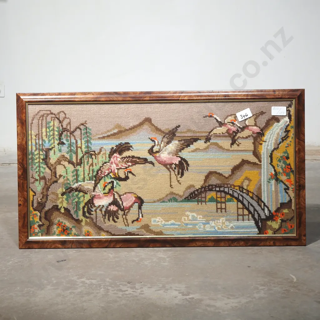 Vintage Asian- Inspired Needle Point scene Image 1++