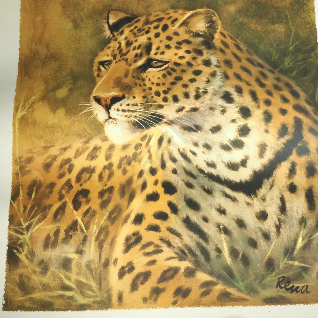 Two Unframed Prints Featuring A Leopard & Cheetah. Signed Rena Image 1++