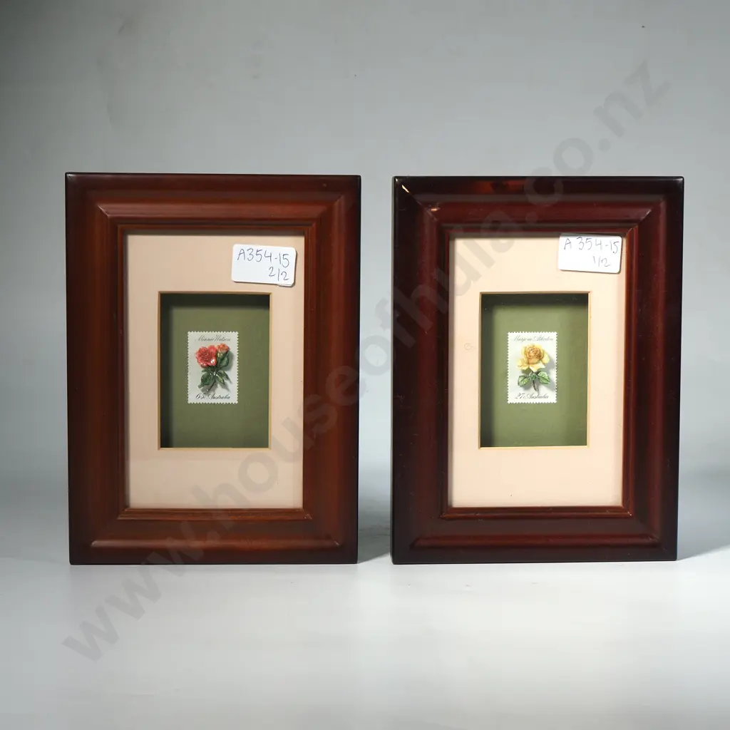 Pair of Francine's Paper Tole Framed Australian Stamps. 65 and 27 cents  Image 1++