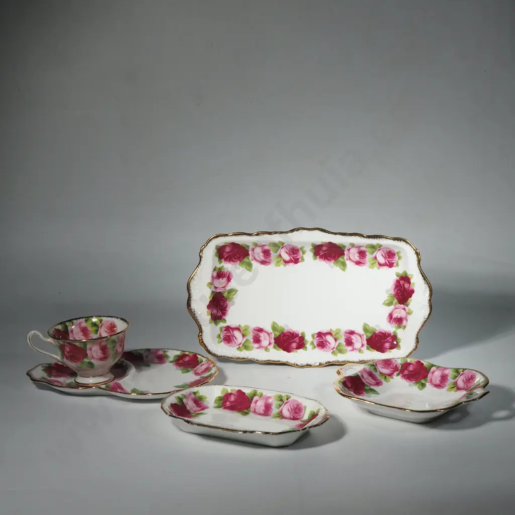 Royal Albert Rose n' Gold Tennis Cup, Sandwich Tray & Two Small Trays Image 1++