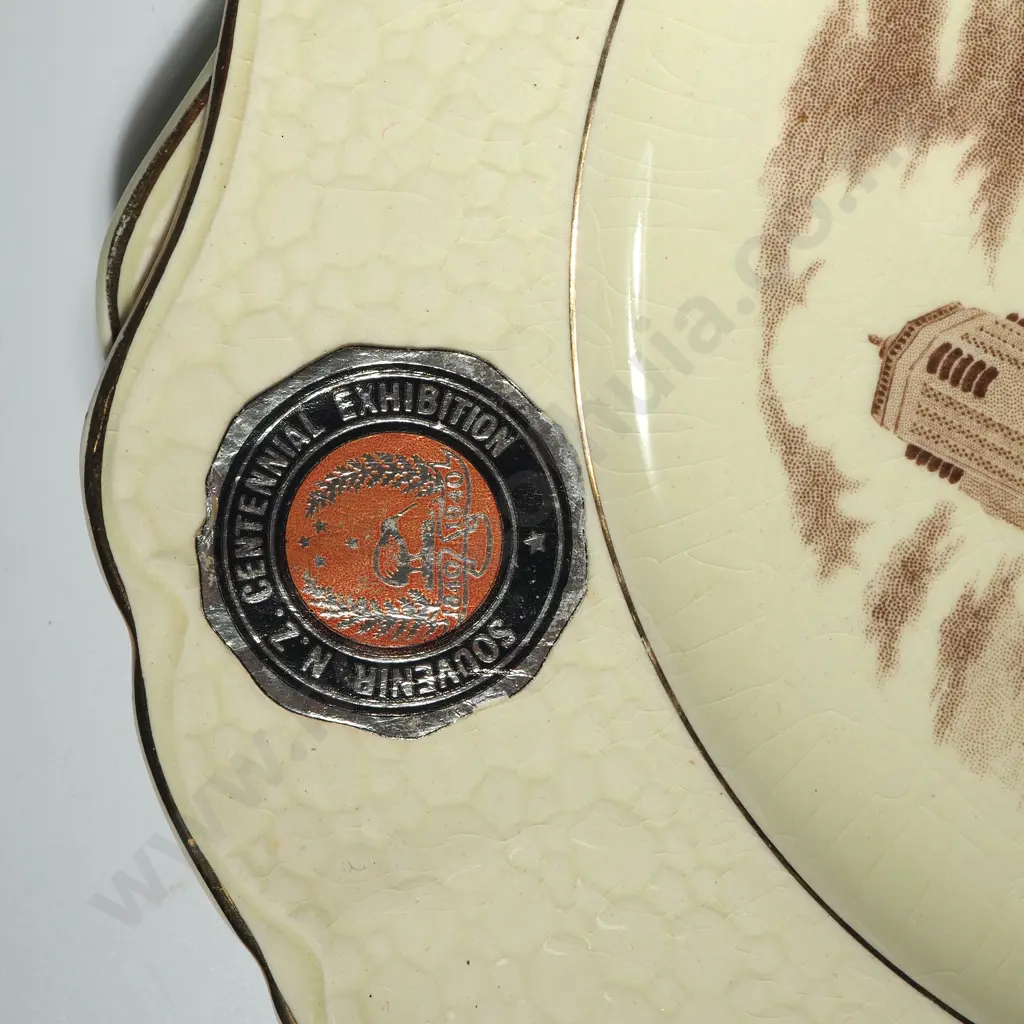 NZ Centennial Exhibition of NZ China - Two Cake Plates & Two Spoons Image 1++