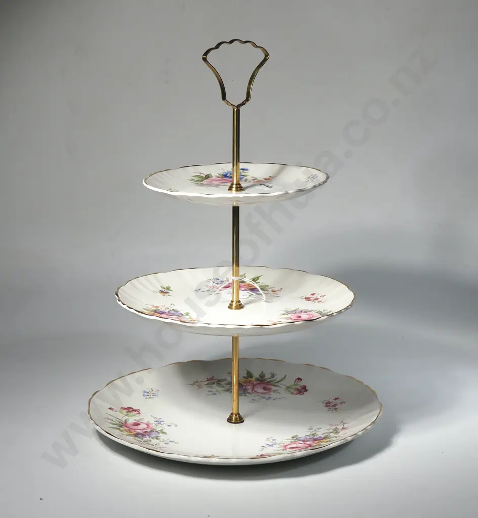 Old Foley Three Tier Cake Stand w Floral Decoration Image 1++