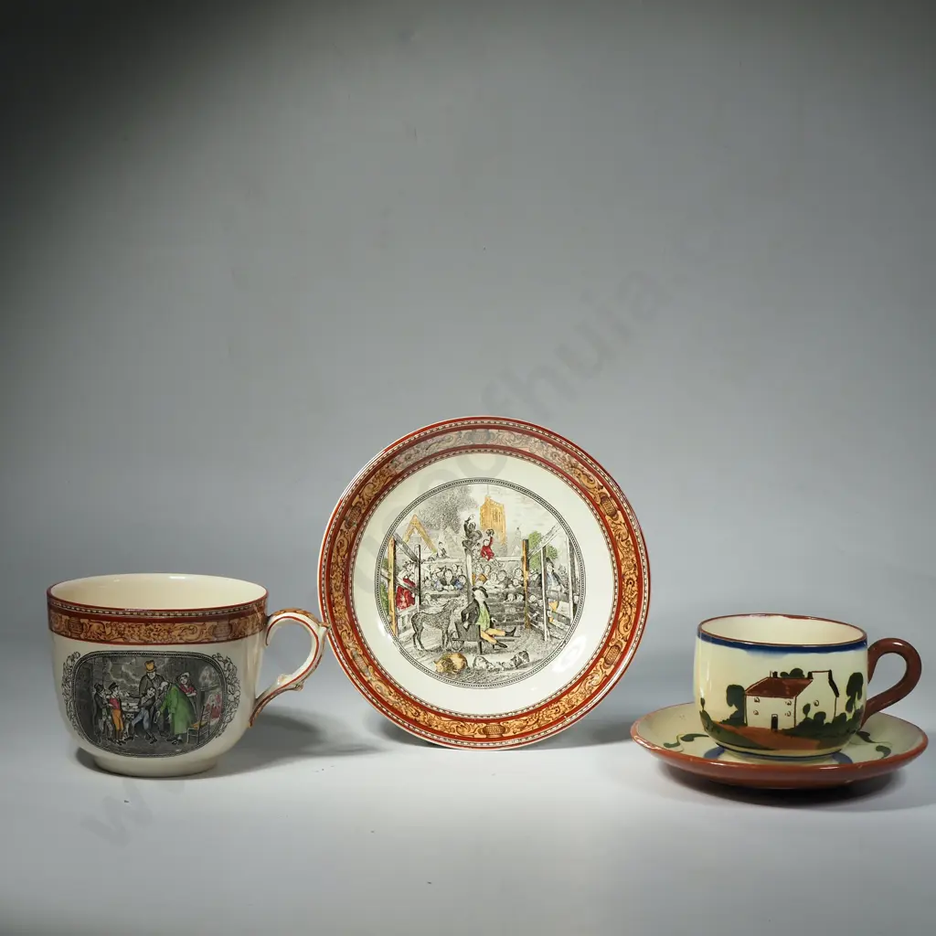 Jumbo Size Adams Cup & Saucer w Scene from Oliver Twist & a Torquay Motto Cup & Saucer 'Have Another Cup Full' Image 1++