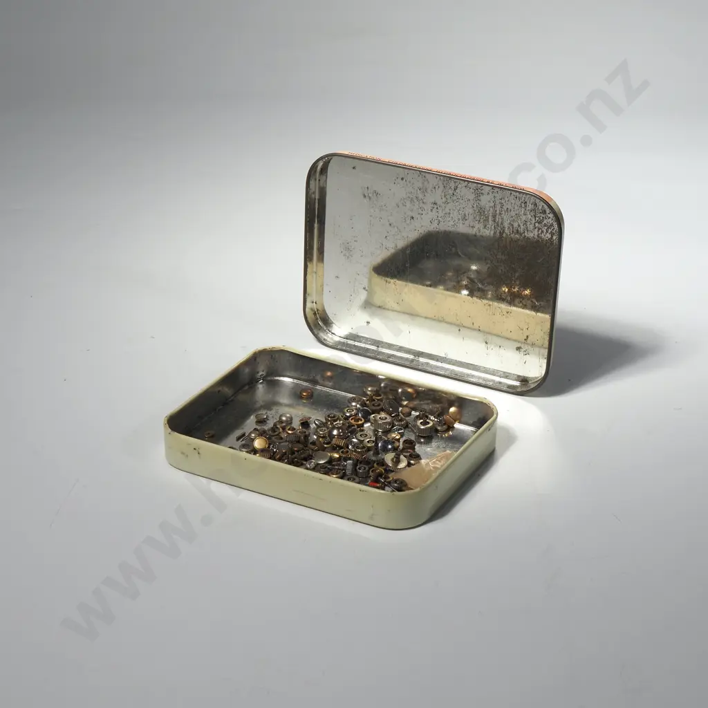 Quantity of Vintage Watch Parts - Crown Stems in a Dalmaplast First Aid Dressing Tin Image 1++
