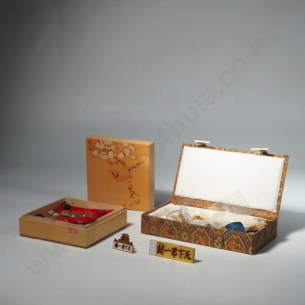 2 x Oriental Boxes Containing Assorted Chinese Badges Image 1++
