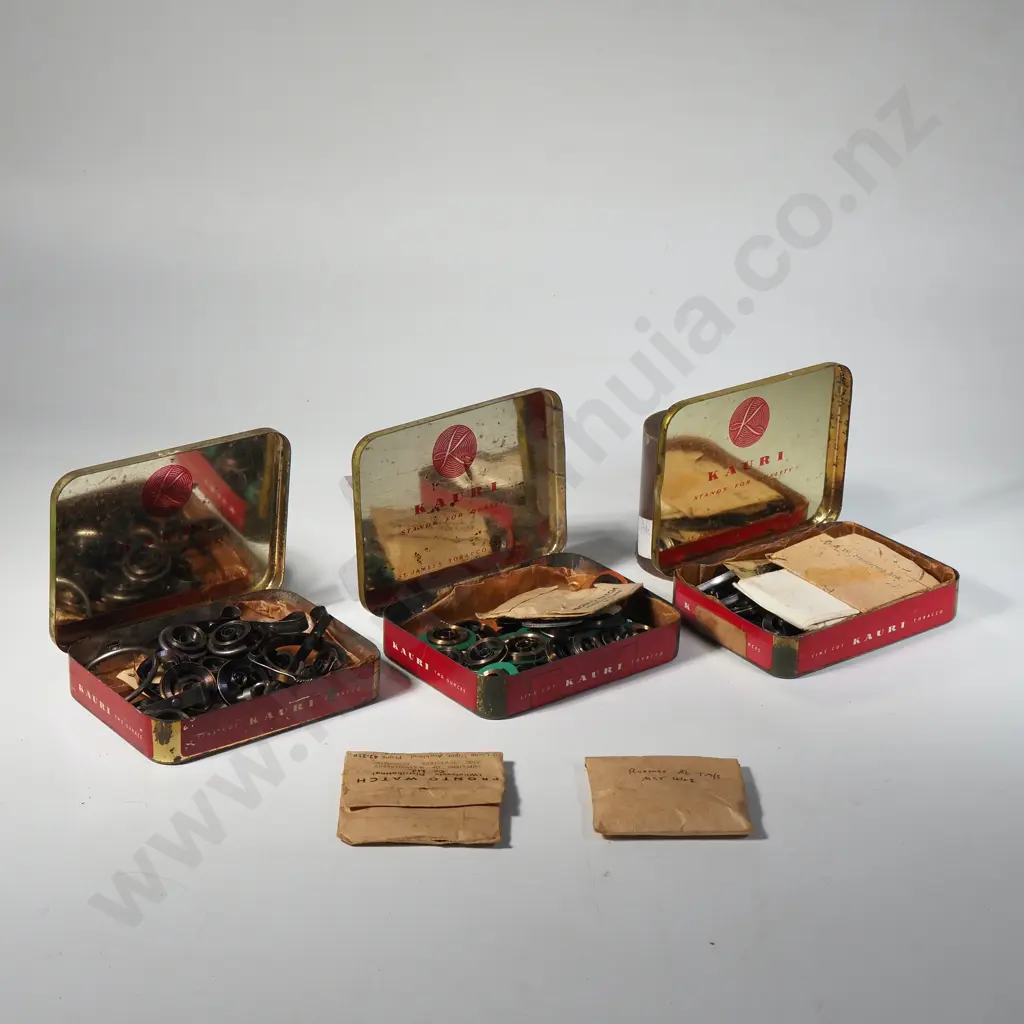 Two Vintage ' Kauri' Tobacco Tins Containing Watch Springs Image 1++