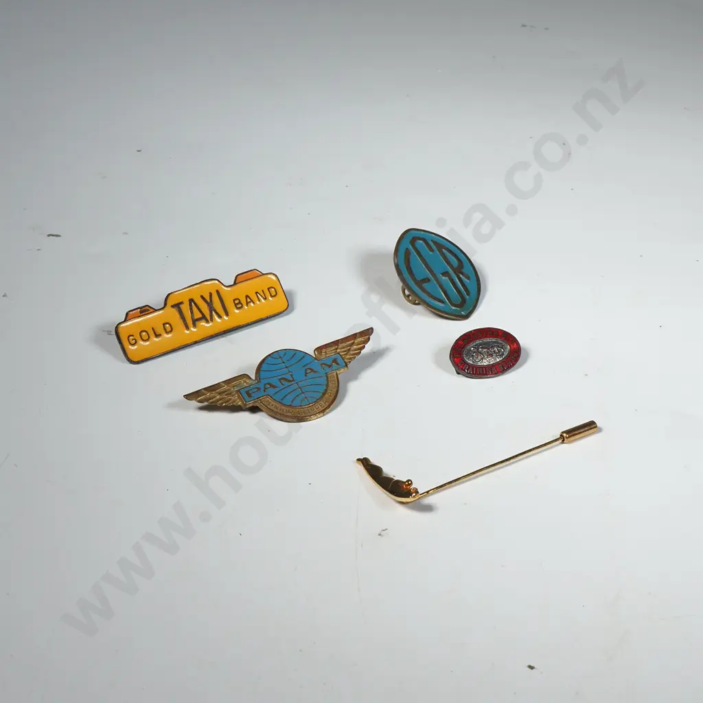 Four Transport Themed Badges and Jaguar Tie Pin Image 1++