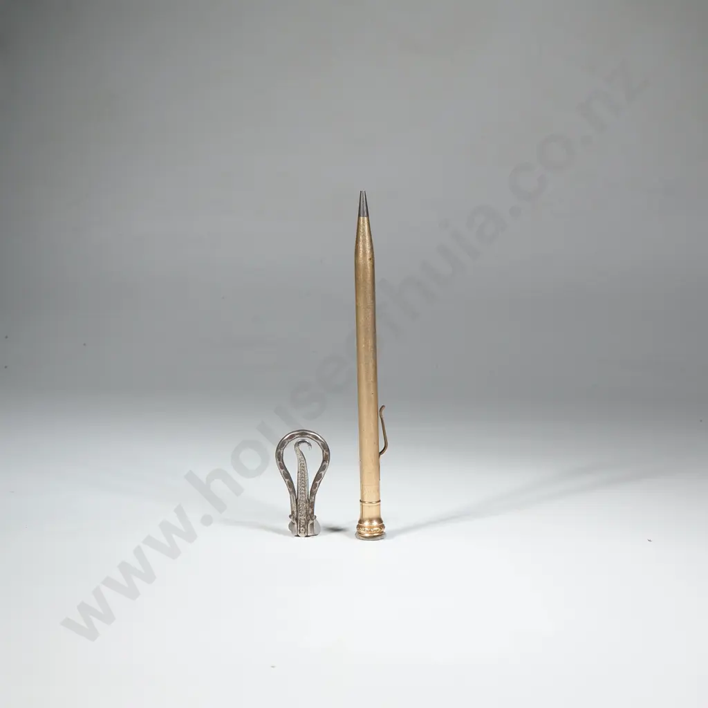Wahl Gold Filled Propelling Pencil, Miniature & French Advertising Button Hook Image 1++
