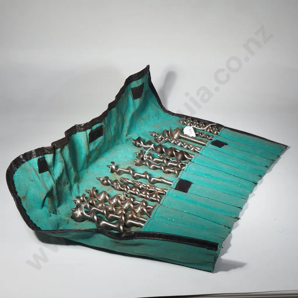 Vintage Metal Auger Drill Bits For Use w a Bit Brace din a Lynn River Teal Tool Roll Image 1++