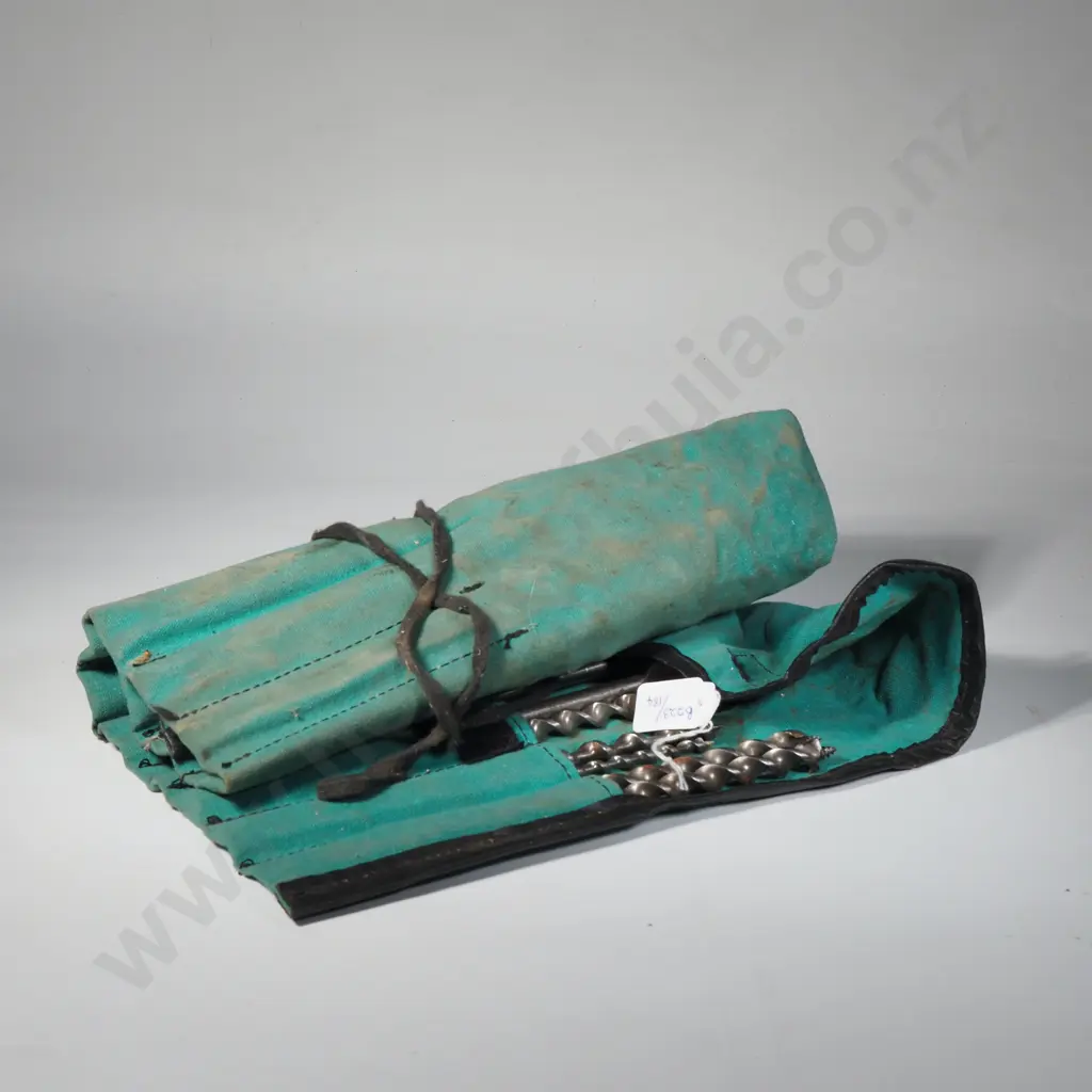 Vintage Metal Auger Drill Bits For Use w a Bit Brace din a Lynn River Teal Tool Roll Image 1++