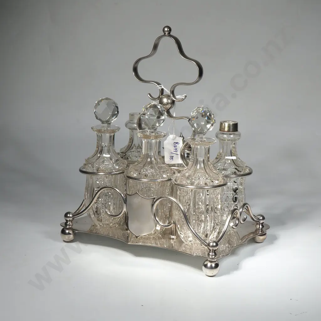 Silver Plate & Glass Six Bottle Cruet Set Image 1++