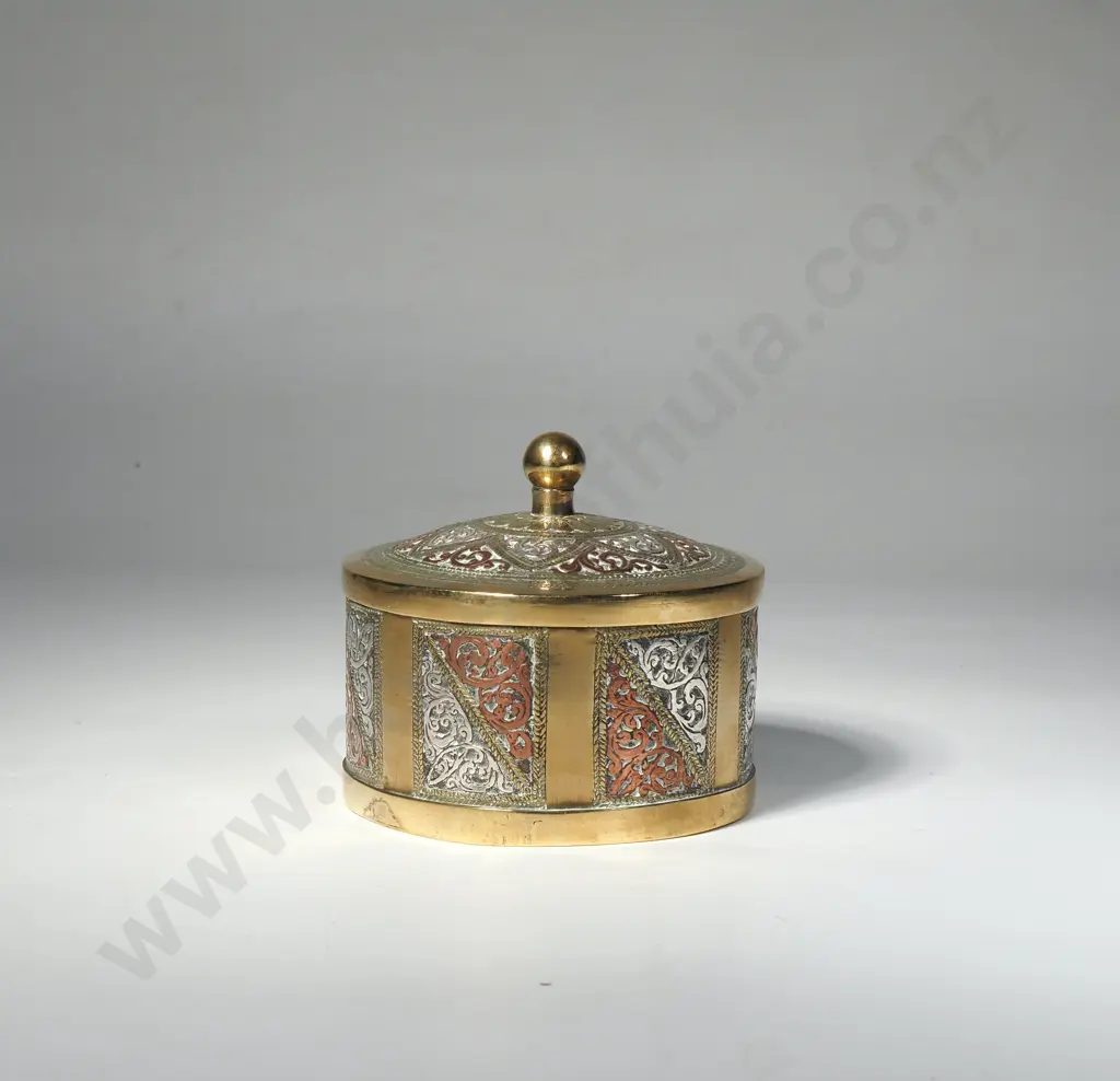 Vintage Cairo Ware Mixed Metal Lidded Box- Silver, Copper & Brass Image 1++