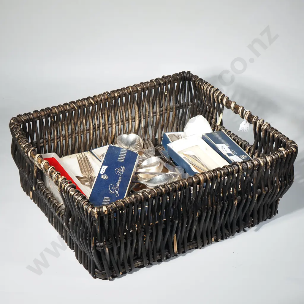Basket and Large Quantity of Grosvenor Silver Plate Cutlery Image 1++