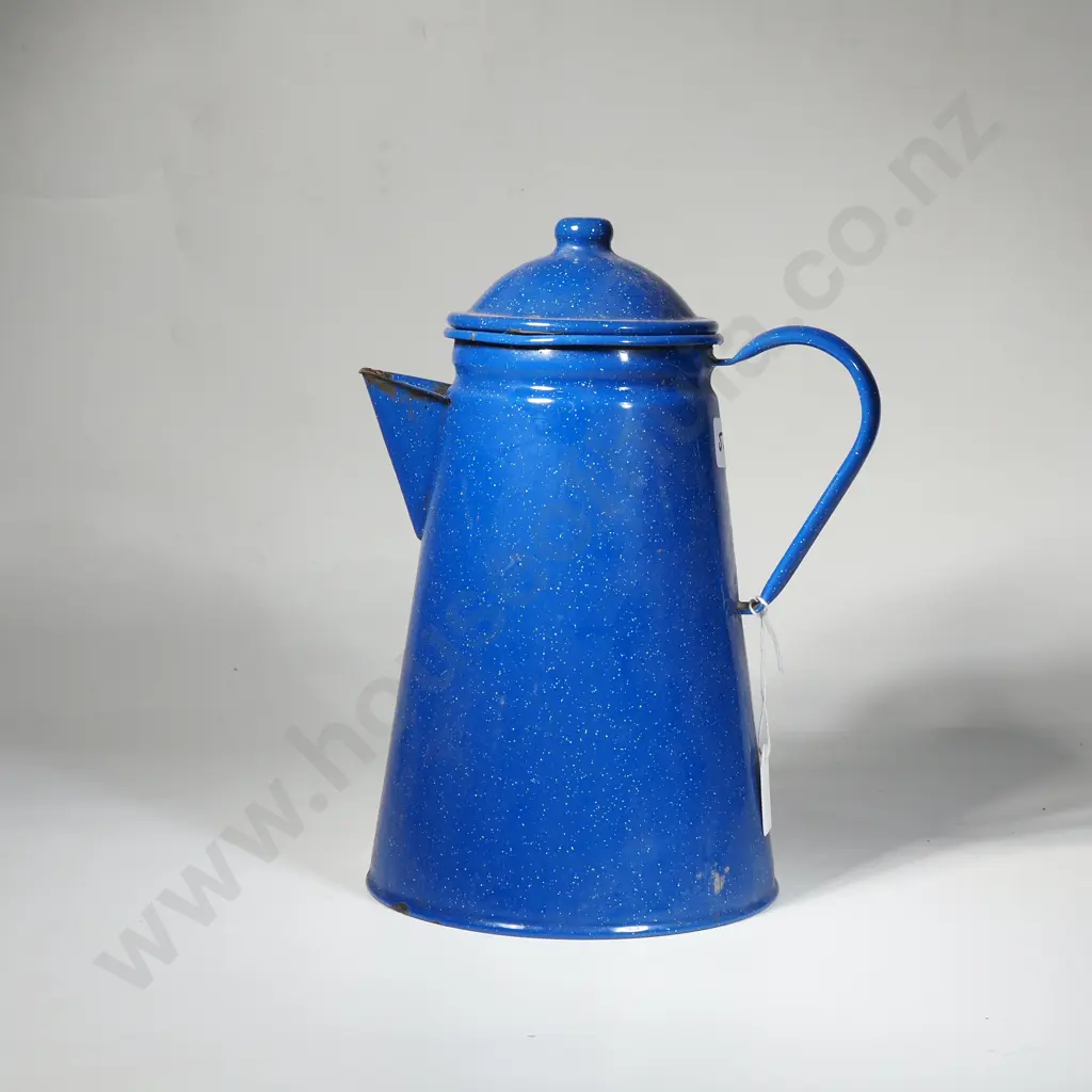 Vintage Enamel Graniteware Coffee Pot w Blue Speckled Design Image 1++
