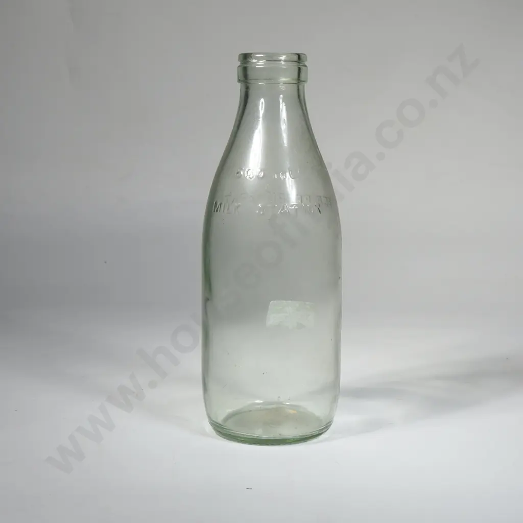 Vintage Milk Station Glass Bottle w Embossed Lettering, 600ml Image 1++