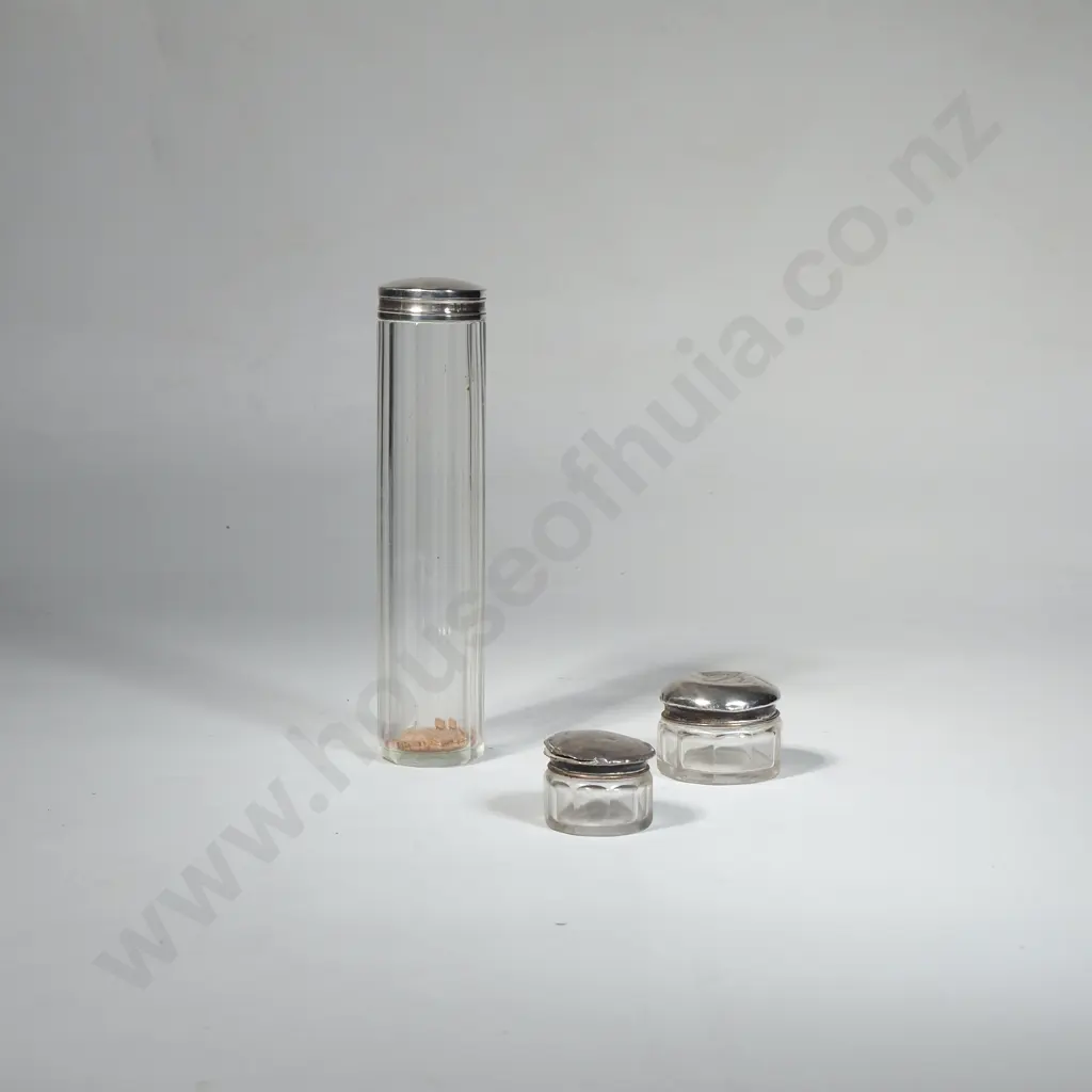 Three Sterling Silver & Faceted Glass Dressing Table Jars Image 1++