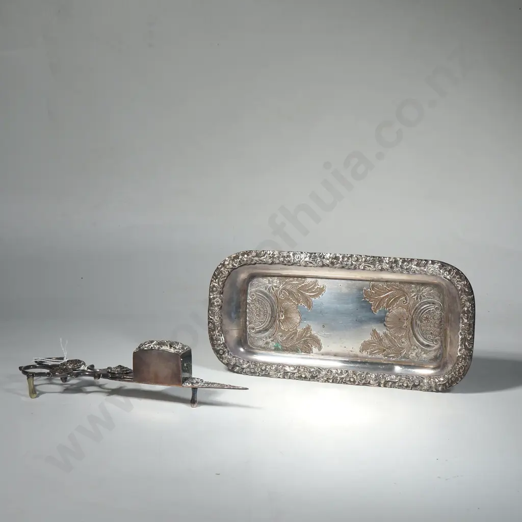Silver Plate Candles Snuffer & Under Tray Image 1++