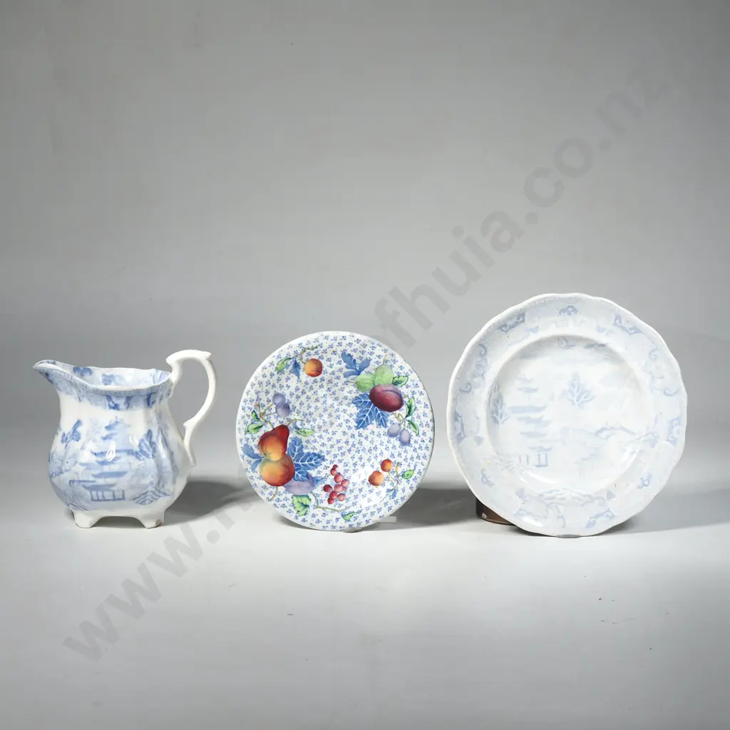 Vintage Copeland Spode Saucer, Antique Willow Pattern Blue & White Cream Jug & Small Plate Image 1++