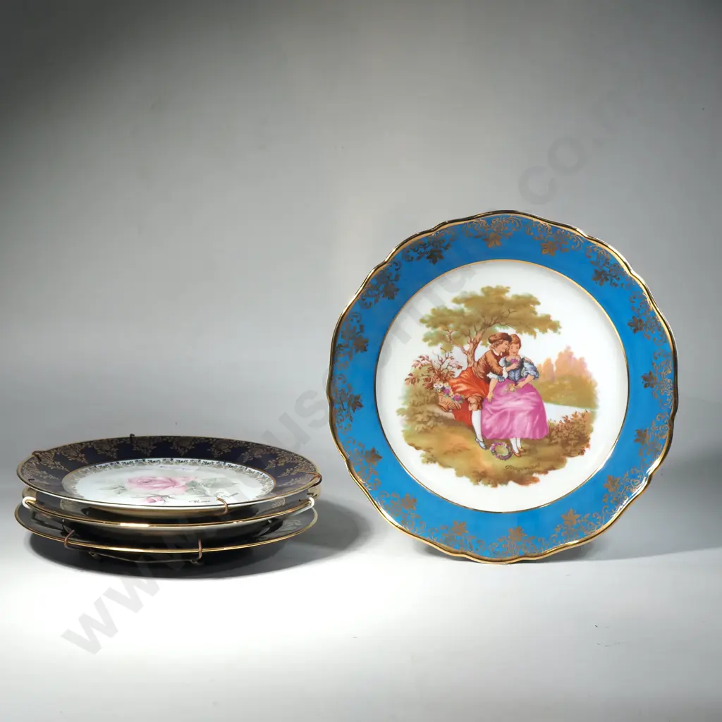 Four Large LImoges Plates including Rose de France, Large Fragonard Plate & an Unusual Black & Gilt Plate Image 1++