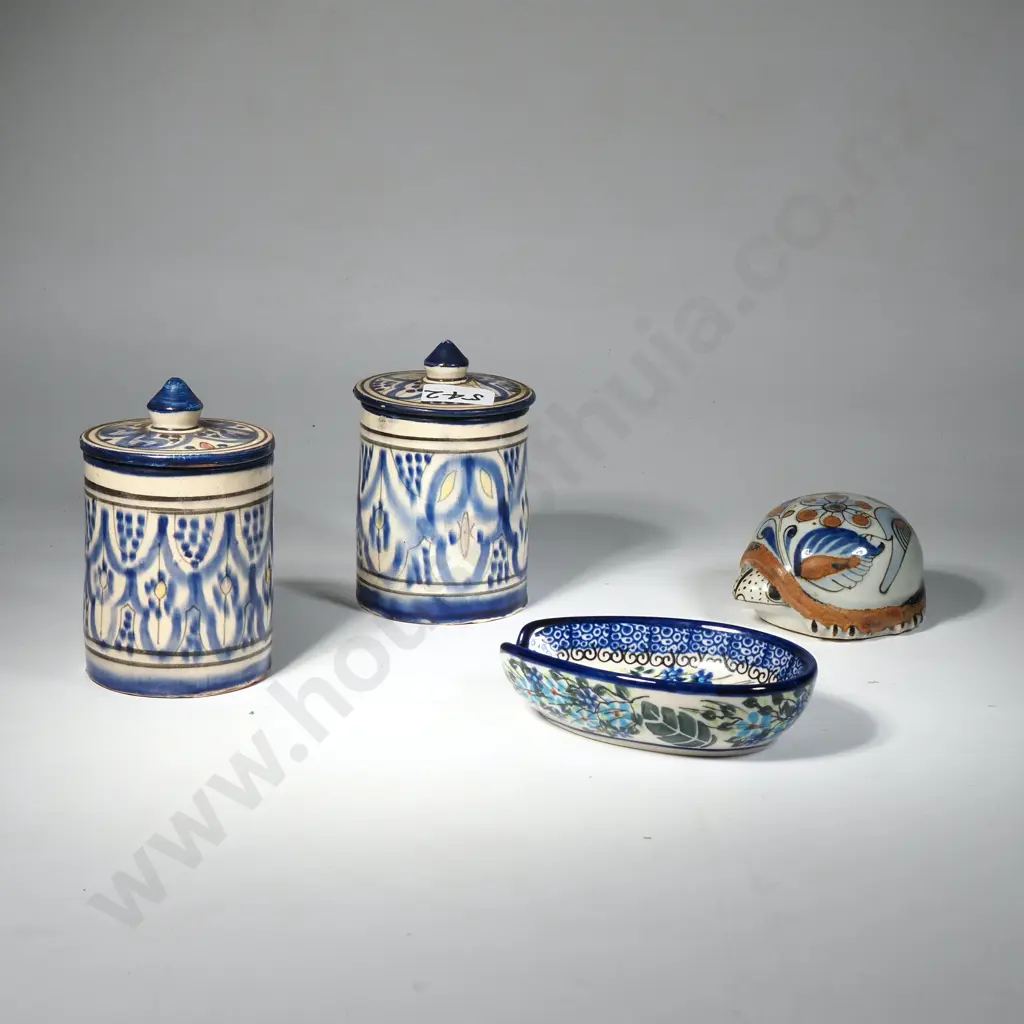 2 x Moroccan Pottery Jars, Mexican Turtle & Polish Dish Image 1++