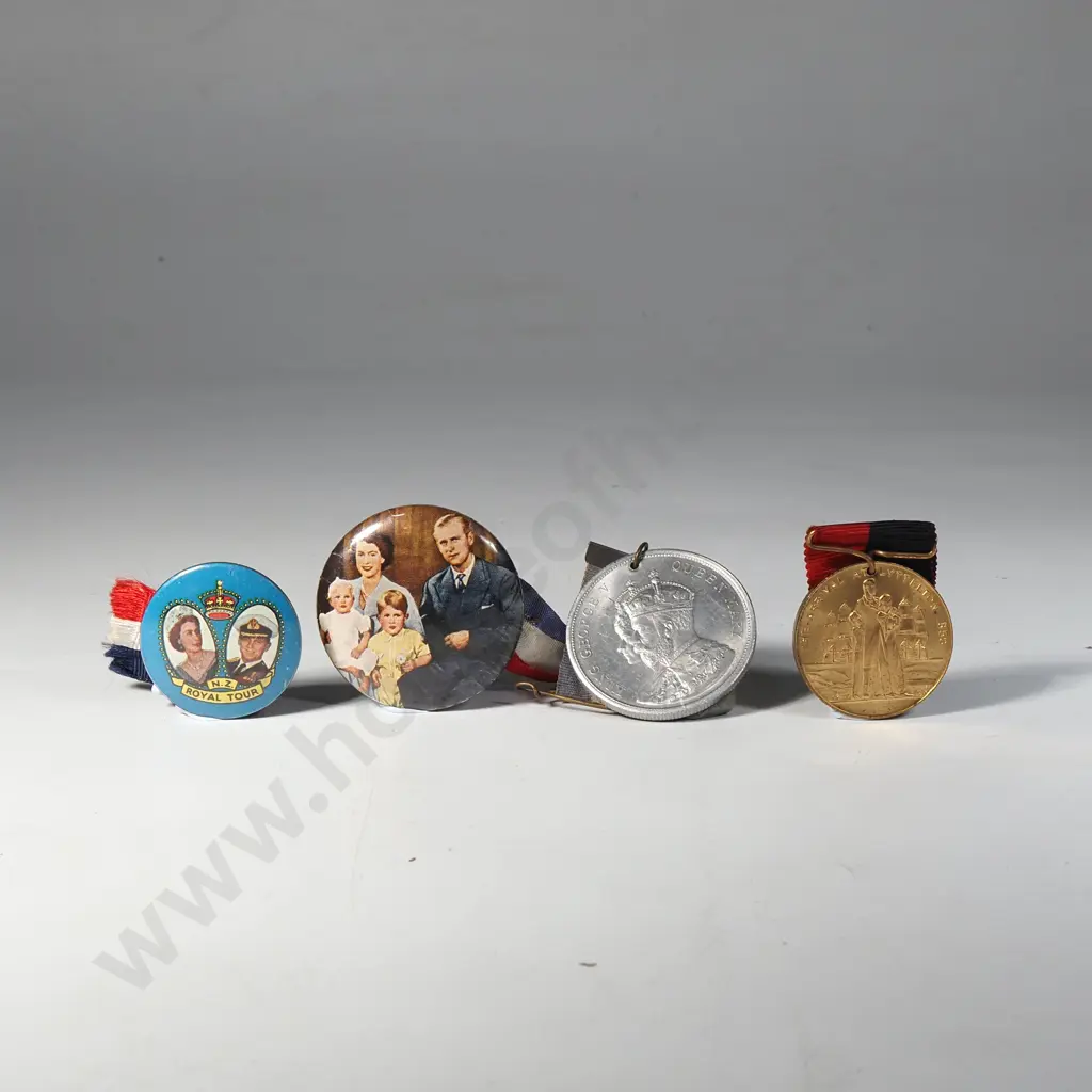 Two 1953 Royal Tour Badges, Canterbury Centennial Badge & George V Coronation Medallion Image 1++