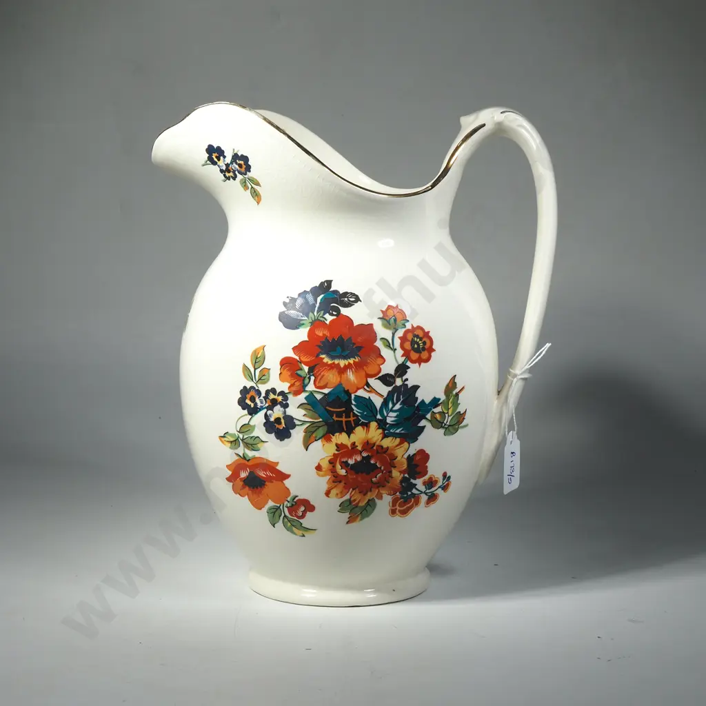 English Ceramic Floral Jug & Bowl Set Together w Matching Soap Dish, Chamber Pot & Toothbrush Holder Image 1++