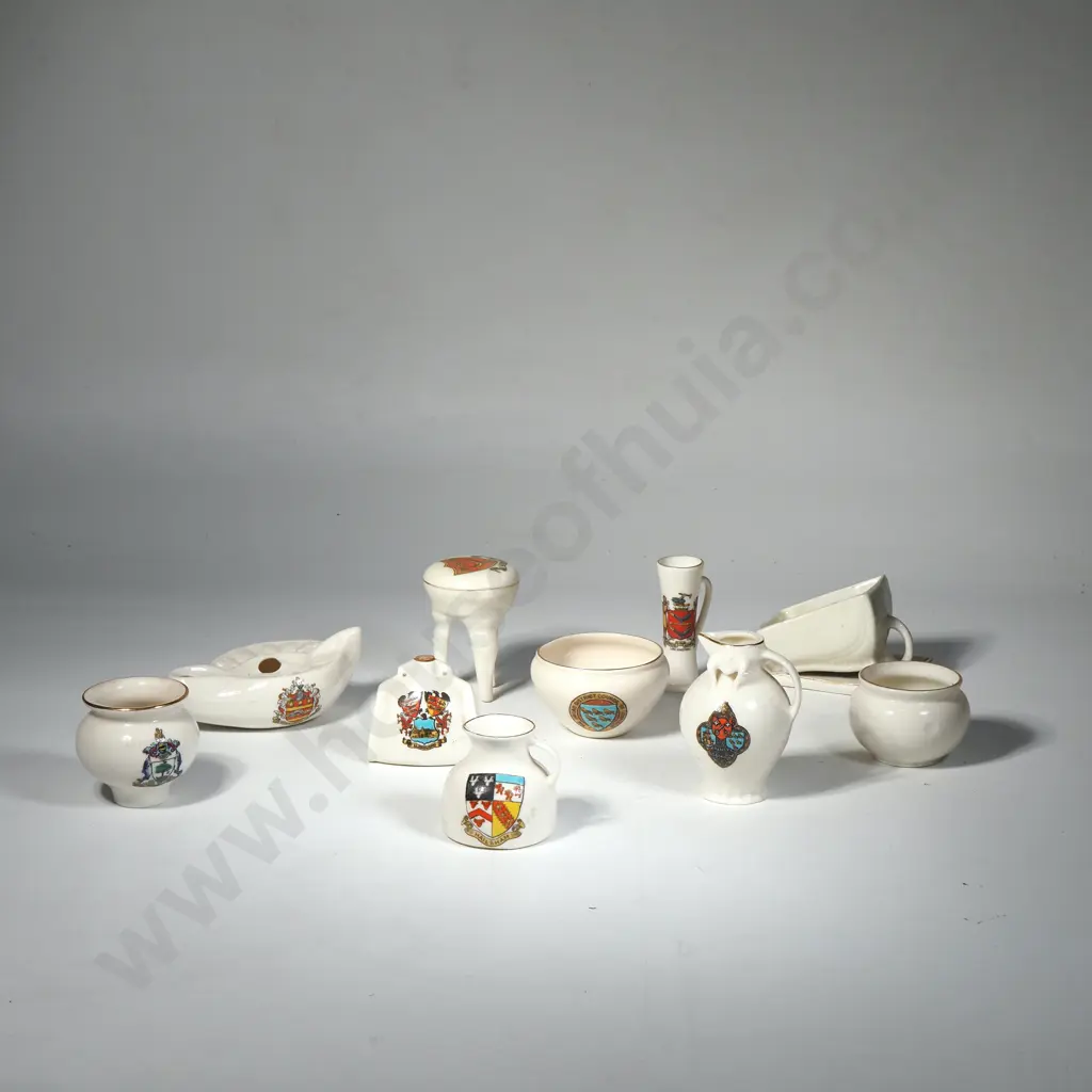 Ten Items of Miniature Goss Including a Cheese Keep from Whiteley Bay & an Oil Lamp from Poole Image 1++