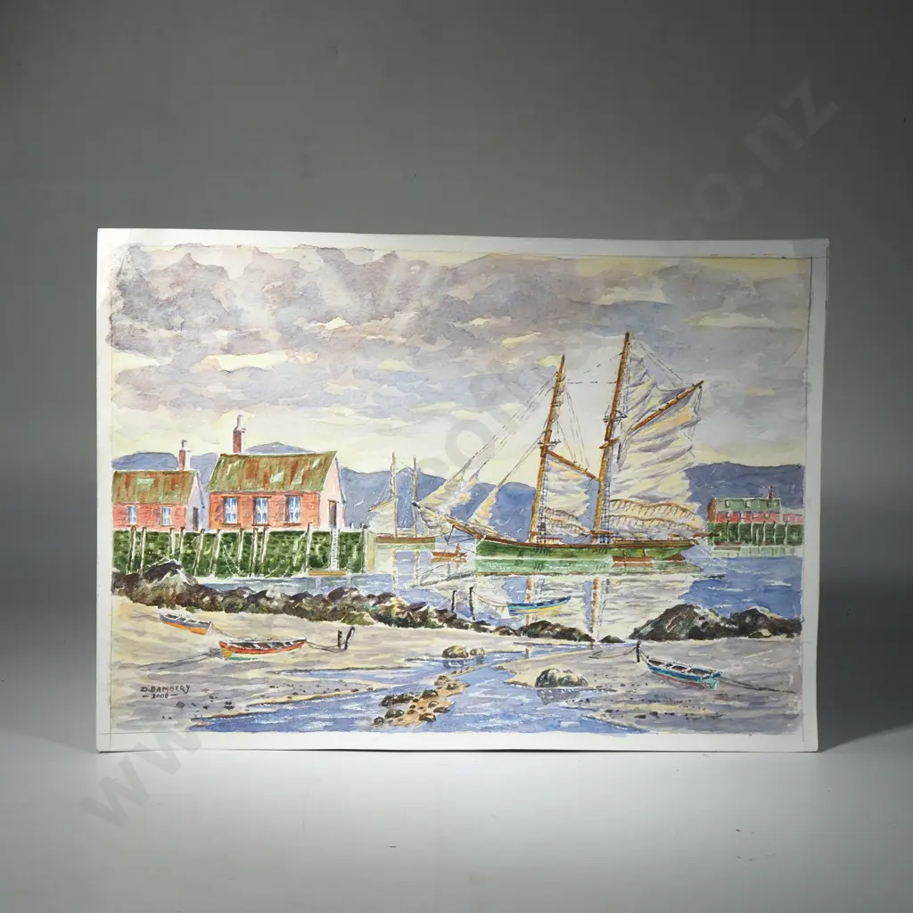 D.Bambery - 'Tranquil Dock Scene', Watercolour on Paper Image 1++