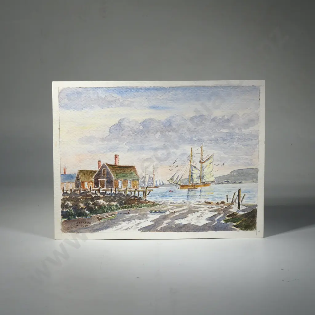 D Bambery - ' Schooners at Low Tide', Watercolour on Paper Image 1++
