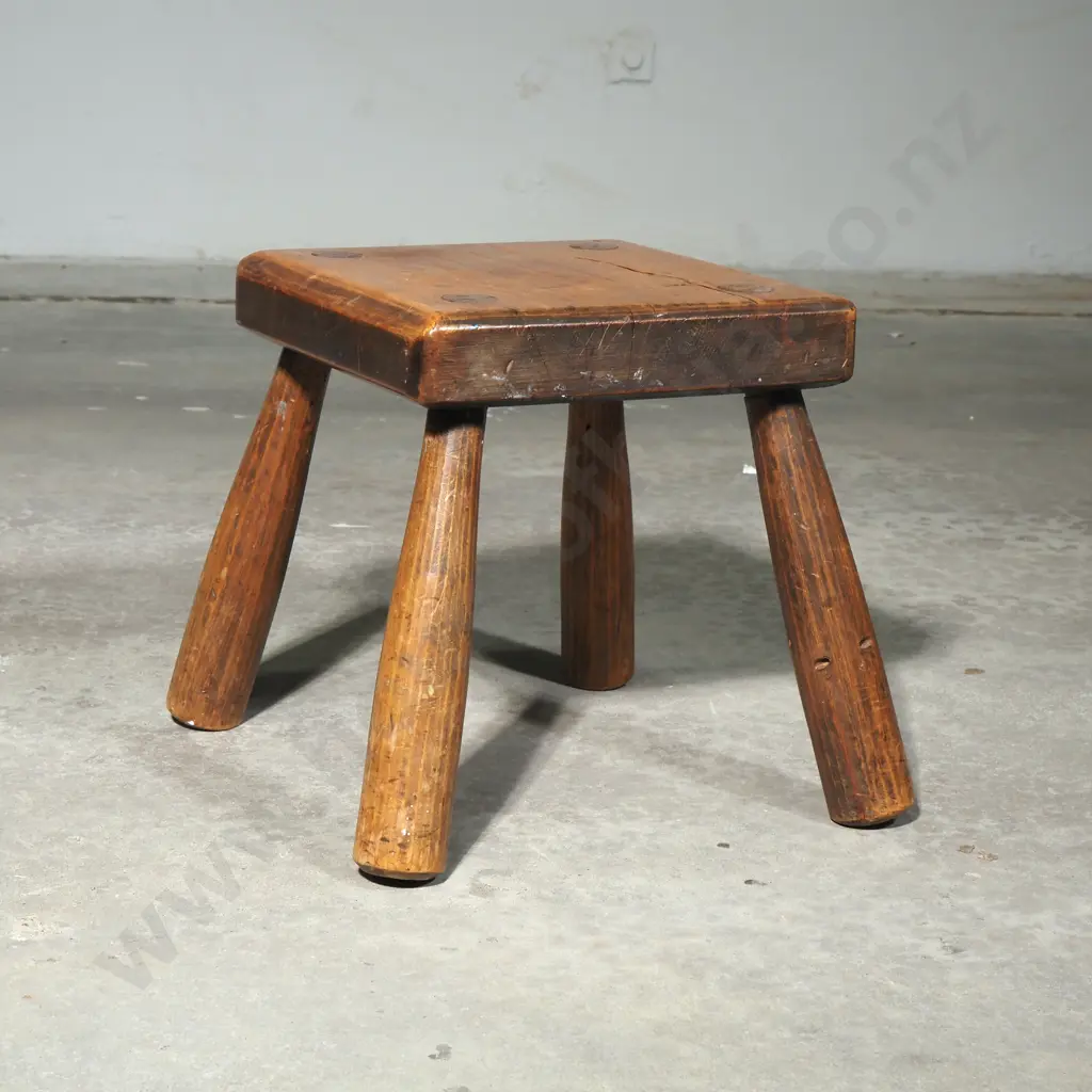 Rustic Four Legged Wooden Foot Stool or Hearth Stool w Pegged Construction Image 1++